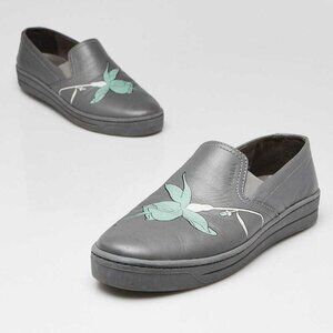 Prada Grey Leather Flower Print Slip On Sneakers Size 7/37.5